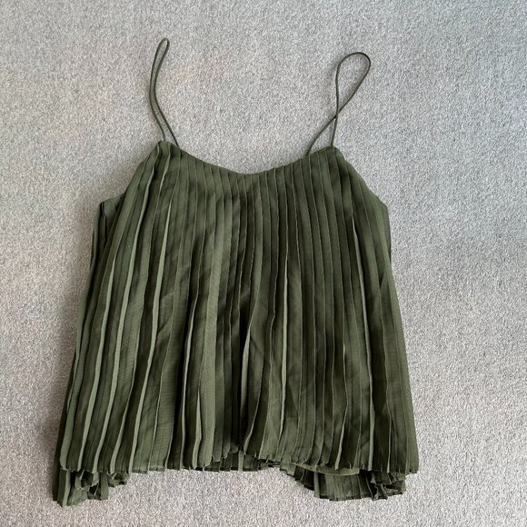 Abercrombie & Fitch Army Green Pleated Spaghetti Strap Lined Tank Size XS - Picture 3 of 5